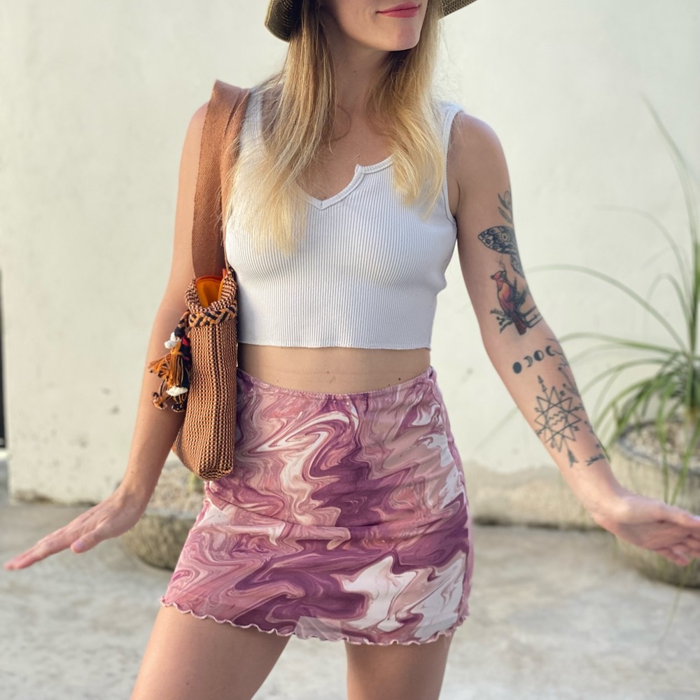 Small tie dye pink skirt from urban outfitters in Denver Colorado, stretchy